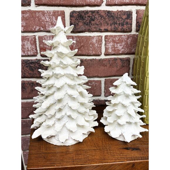 MCM 1960s Pair of Paper Mache White Glitter Christmas Trees - Picture 1 of 11
